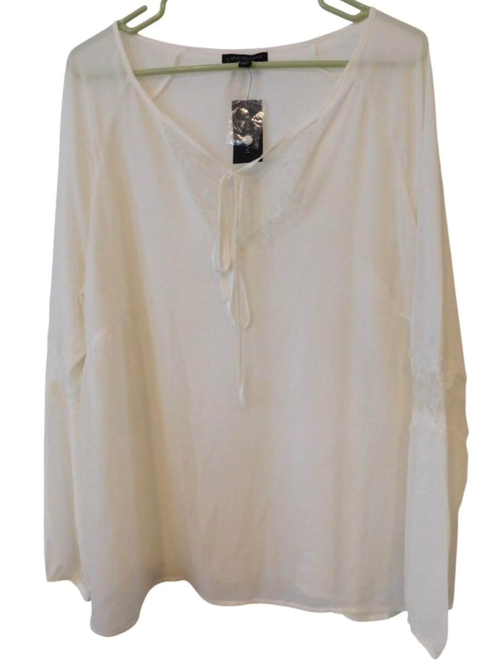 NWT Lane Bryant 16 Ivory Lace Tie Neck Blouse Shirt Boho Romantic Cottagecore